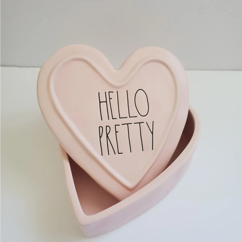 RAE DUNN Ceramic Valentine PINK HELLO PRETTY HEART DISH Trinket Jewelry Box❤️❤️